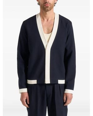 Manière De Voir Clovis Tailored Contrast-Placket Cardigan - Blue
