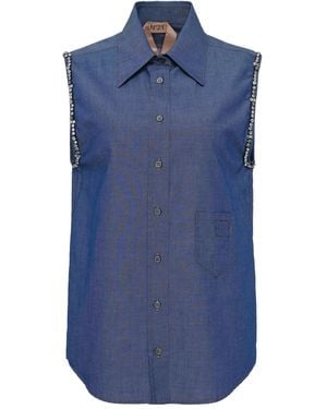N°21 Top Smanicato Con Decorazione Di Cristalli - Blu