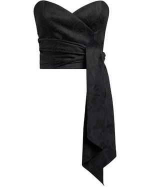 Etro Cotton-Blend Jacquard Bustier Top With Damask Motif - Black