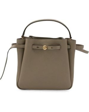 Tory Burch Romy Logo-Plaque Pebbled Leather Bucket Bag - Metallic