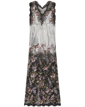 Rabanne Vestido Largo Con Bordado Floral - Blanco