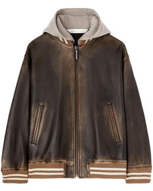 Palm Angels Curved Logo Leather Bomber Jacket - Brown