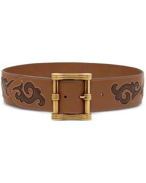 Etro Leather Belt With Texan Embroidery - Brown
