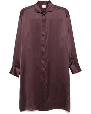 Eleventy Long-Sleeve Silk Midi Dress - Purple