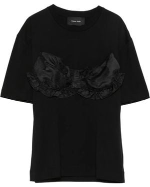 Simone Rocha Ruffled Satin-Panel T-Shirt - Black