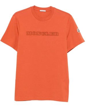 Moncler Logo-Embroidered T-Shirt - Orange