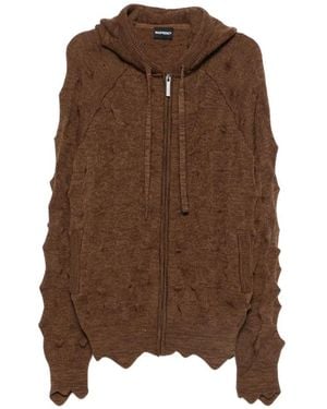 MADFRENZY Spiked Zip-Up Cable-Knit Cardigan - Brown