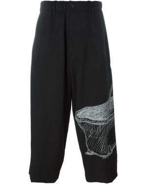Yohji Yamamoto Skeleton Print Cropped Trousers - Black