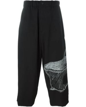 Yohji Yamamoto プリント柄 クロップドパンツ - ブラック