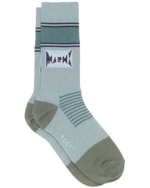 Marni Cotton Socks With Jacquard Logo - Blue