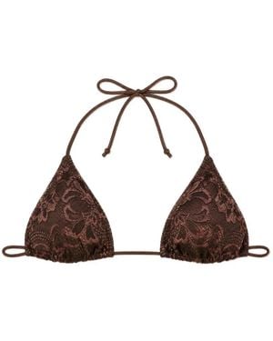 MC2 Saint Barth Lace-Overlay Triangle Bikini Top - Brown