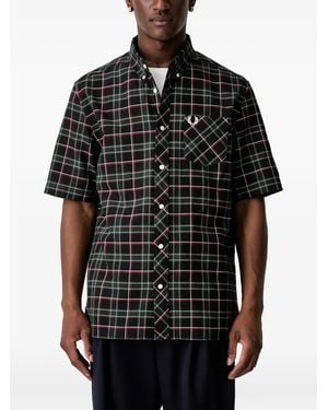 Fred Perry Tartan-Check Button-Down Shirt - Black