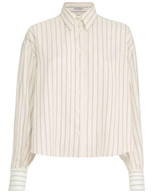 Brunello Cucinelli Gestreept Zijden Popeline Blouse Met Monili - Wit