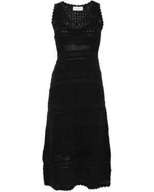 ERMANNO FIRENZE Scalloped V-Neck Midi Dress - Black