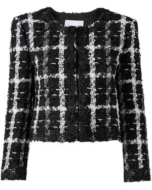 Carolina Herrera Collarless Checked Tweed Jacket - Black