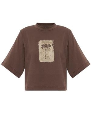 Palm Angels Camiseta Corta Con Palmeras Estampadas - Marrón