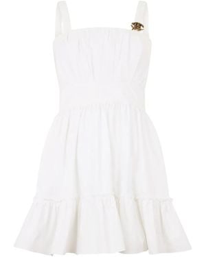 Roberto Cavalli Monogram-Plaque Tiered Dress - White