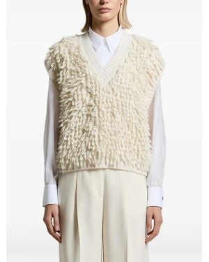 Peserico Fringe-Detail V-Neck Vest - Natural