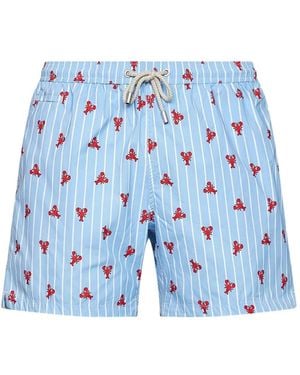 MC2 Saint Barth Lobster-Print Striped Swim Shorts - Blue