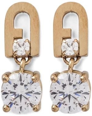 Furla Pendientes Con Logo Y Cristal - Blanco