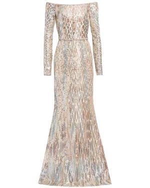 Elie Saab Sequin-Embellished Off-Shoulder Maxi Dress - White