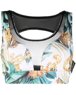Philipp Plein Floral-Print Sport Bra - Blue