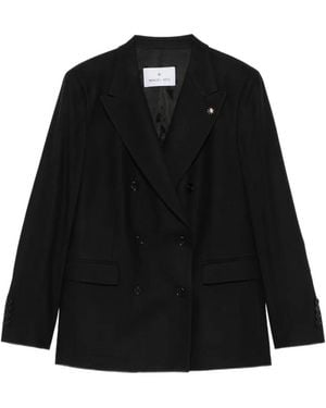 Manuel Ritz Double-Breasted Twill Blazer - Black