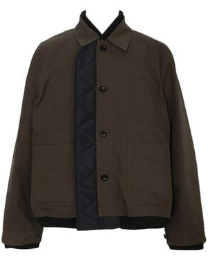 Sacai Quilted-Panel Button-Up Jacket - Black