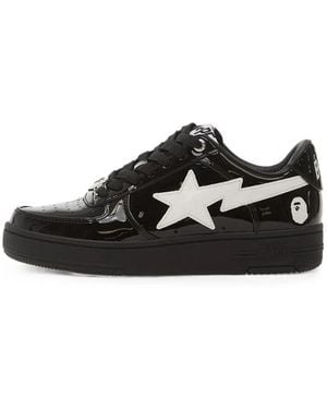 A Bathing Ape Bape Sta Patent-Leather Sneakers - Black