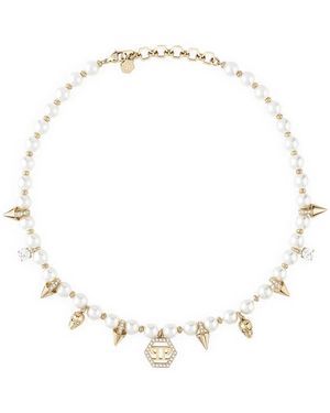 Philipp Plein Spiked Pearl Necklace - Natural