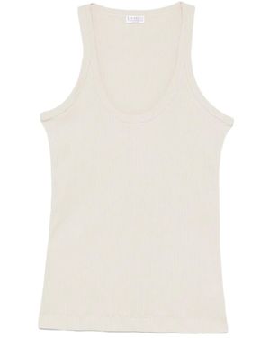 Brunello Cucinelli Ribbed Scoop-Neck Top - White