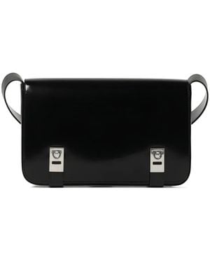Ferragamo Sac Porté Épaule En Cuir Verni À Fermoir - Noir