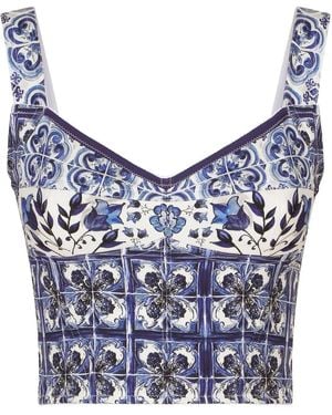 Dolce & Gabbana Majolica-Print Corset Top - Blue