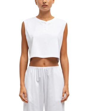 Leset Margo Henley-Neck Cropped Top - White