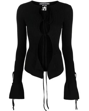 ANDREADAMO Tie-Fastening Long-Sleeve Knitted Top - Black