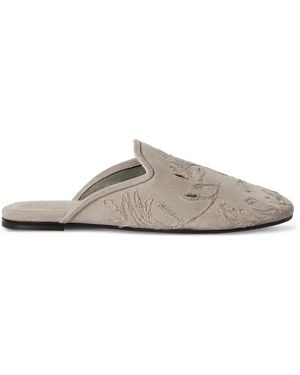 Brunello Cucinelli Mules Con Bordado Inglés - Blanco