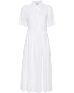 Eleventy Linen Short-Sleeves Midi Dress - White