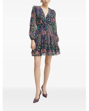Morgan Abstract-Print V-Neck Mini Dress - Blue
