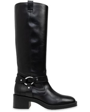 Stuart Weitzman Jax Leather Biker Boots - Black