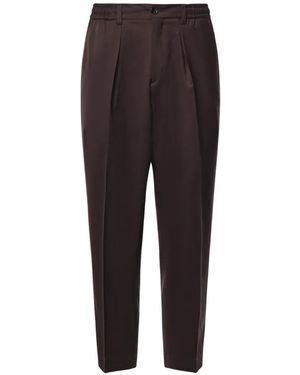 BE ABLE Pleated Elasticated-Waistband Trousers - Brown