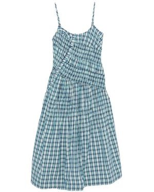 Damson Madder Lyra Shirred Checked Midi Dress - Blue