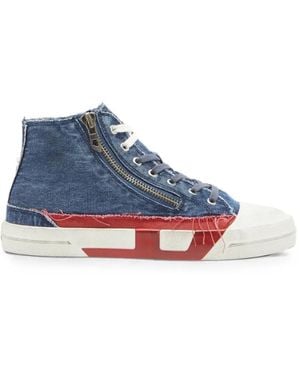 DIESEL Frayed Denim High-Top Sneakers - Blue