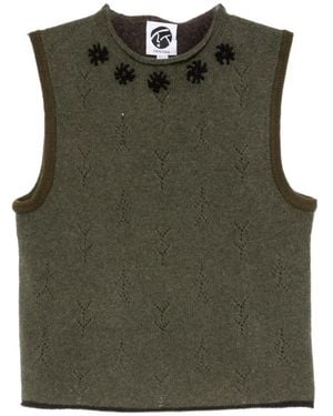 YANYAN KNITS フローラル トップ - グリーン