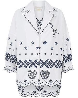 CAMILLA Camisa A Tiled Wonderland Con Detalles Bordados - Blanco