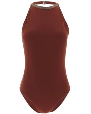 Brunello Cucinelli Precious Collar Halterneck Swimsuit - Red
