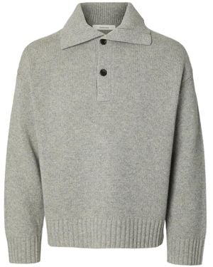 SELECTED Cody Rib-Trimmed Polo-Collar Jumper - Grey