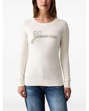 Guess Faux-Pearl Logo-Embellished Sweater - White