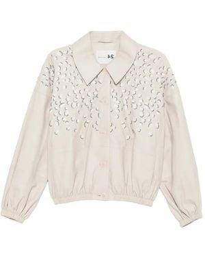 Manzoni 24 Collared Embellished Leather Jacket - White