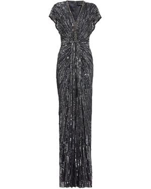 Jenny Packham Zola Sequin-Embellished V-Neck Maxi Dress - Grey