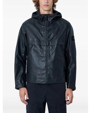 Stone Island Hooded Leather Jacket - Blue
